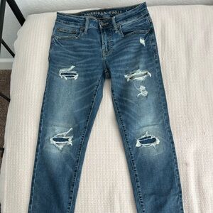 Men’s American Eagle Outfitters Blue Distressed Slim Straight Jeans